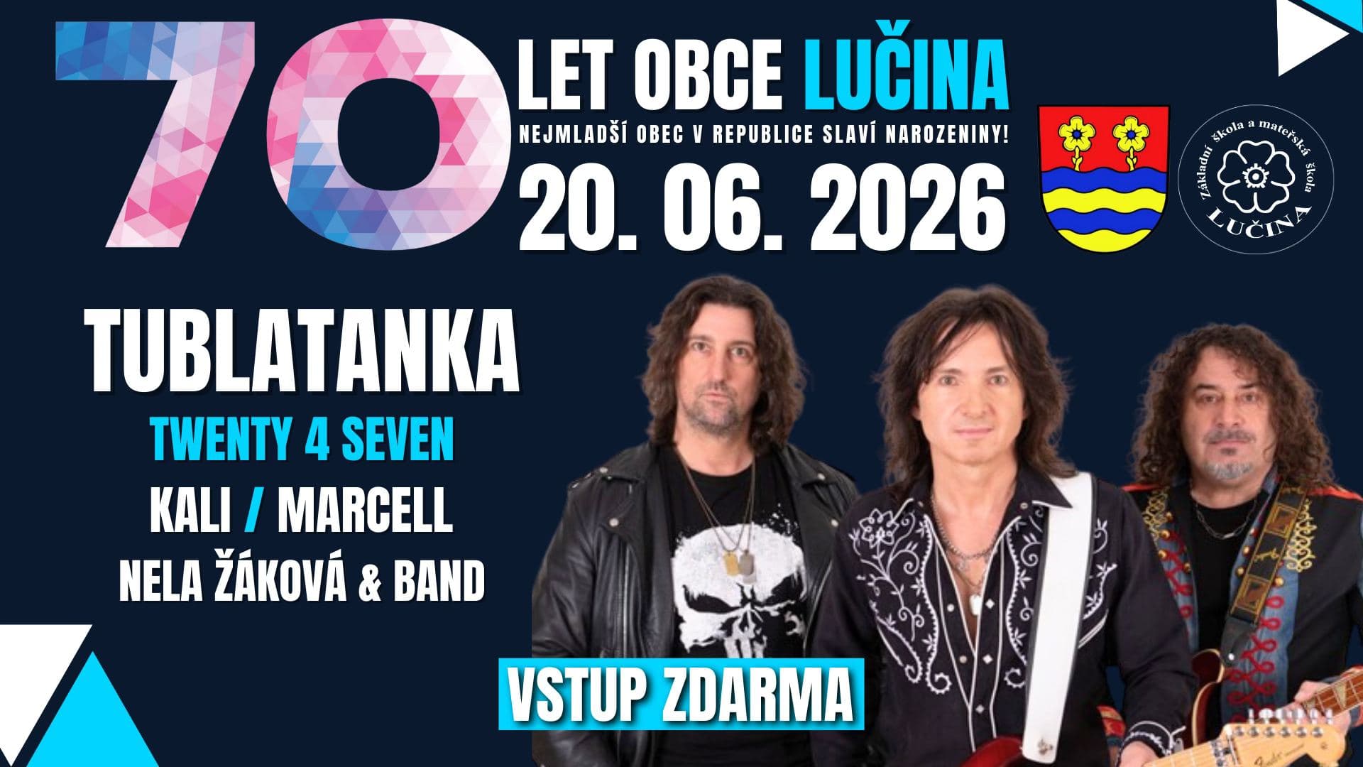 Lineup of Dny obce Lučina 2026 — five acts in one day