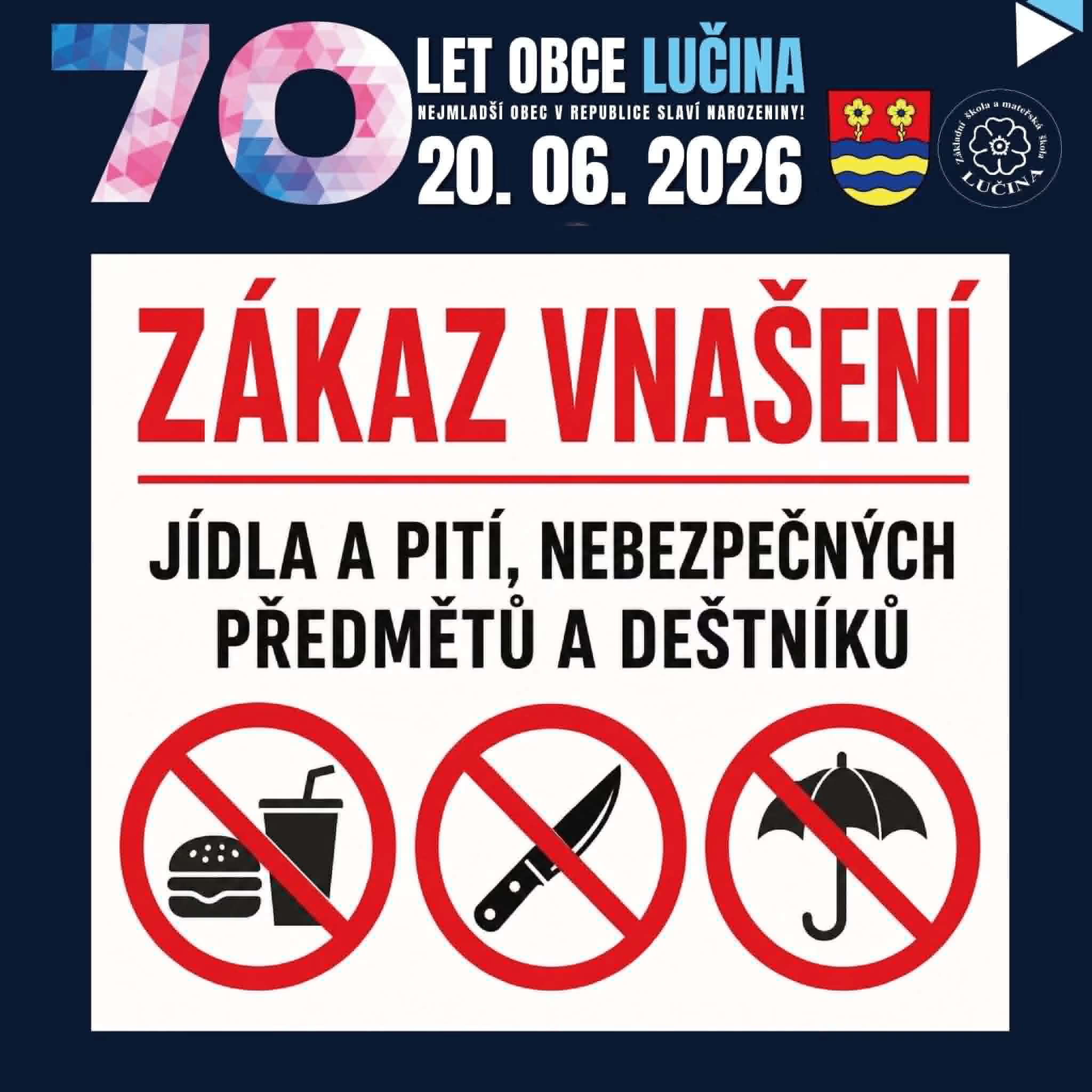 Zákaz vnášení jídla a pití, nebezpečných předmětů a deštníků do areálu